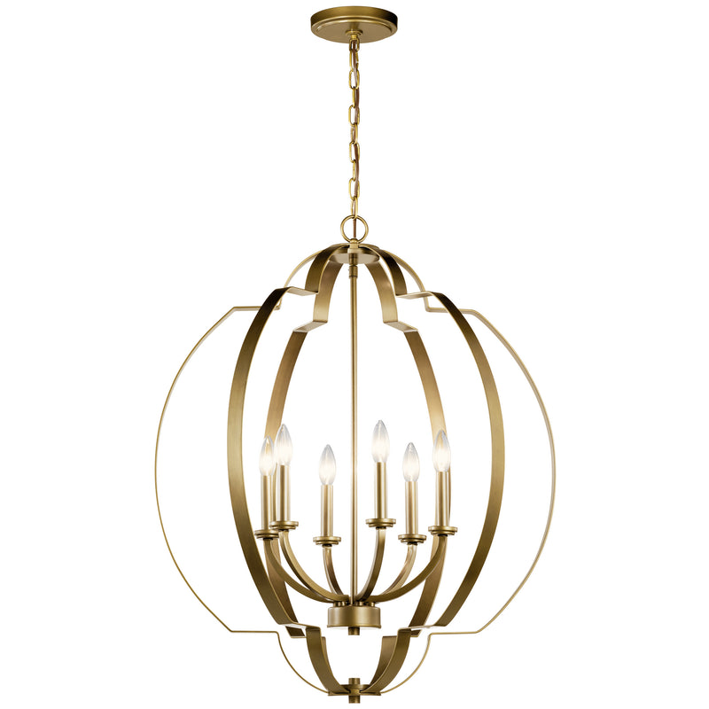 Kichler 42139NBR Six Light Foyer Chandelier, Natural Brass Finish - LightingWellCo