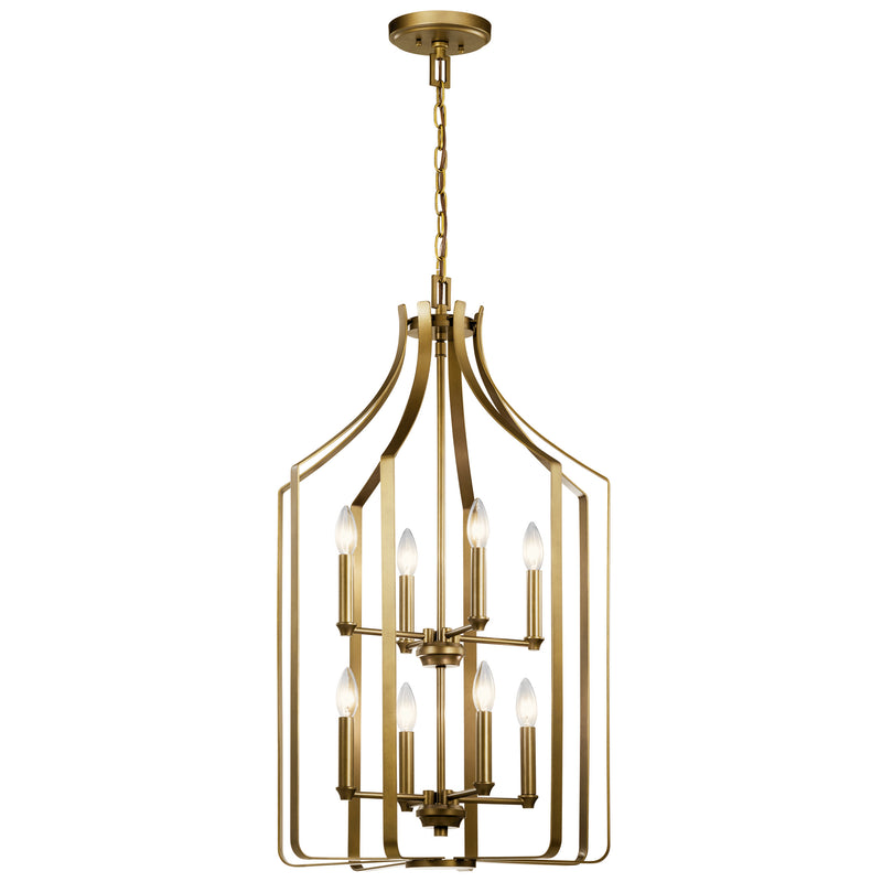 Kichler 42498NBR Eight Light Foyer Chandelier, Natural Brass Finish - LightingWellCo