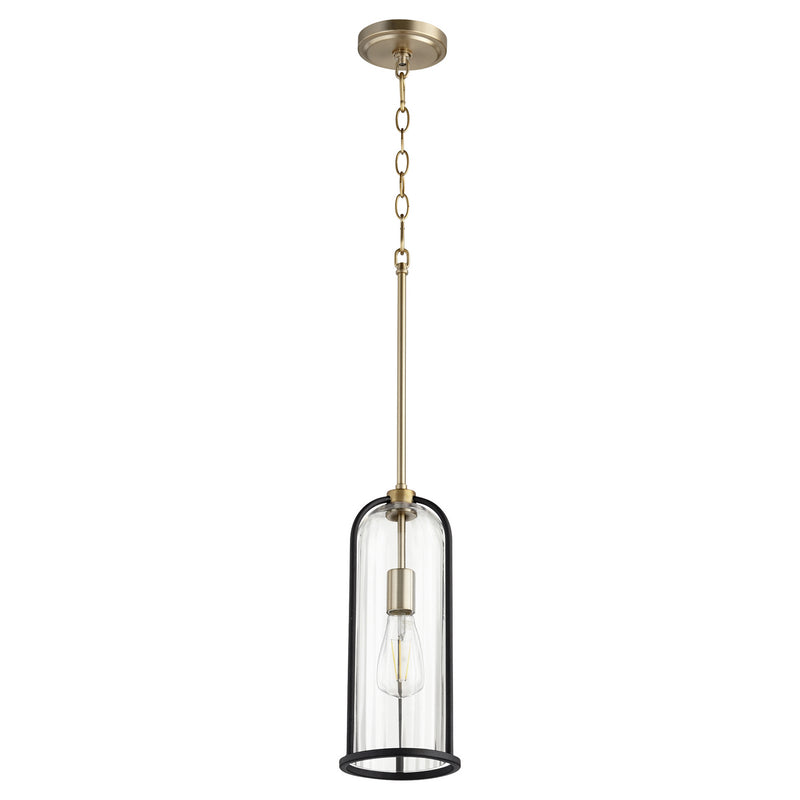 Quorum 307-6980 One Light Pendant, Black w Aged Brass Finish - LightingWellCo