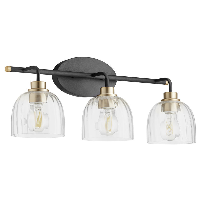 Quorum 507-3-6980 Three Light Vanity, Black w Aged Brass Finish - LightingWellCo