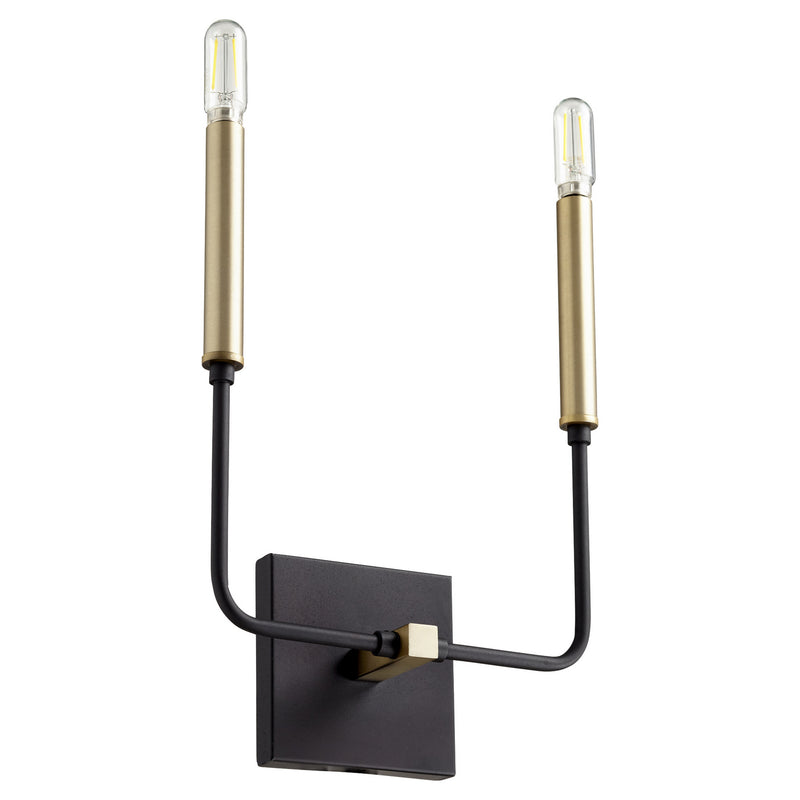 Quorum 531-2-6980 Two Light Wall Mount, Black w Aged Brass Finish - LightingWellCo