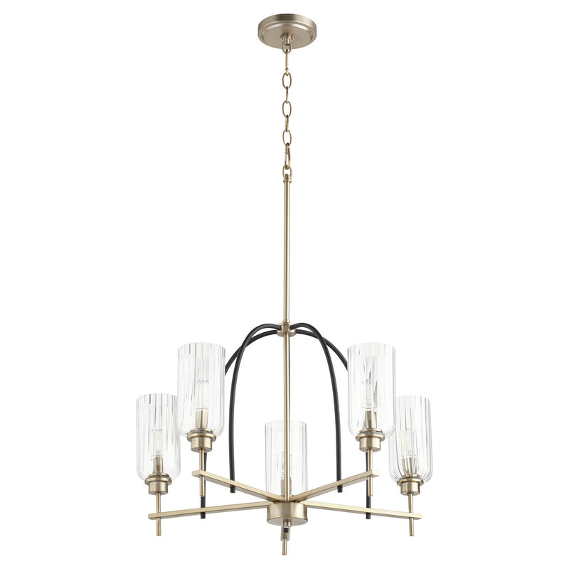 Quorum 607-5-6980 Five Light Chandelier, Black w Aged Brass Finish - LightingWellCo