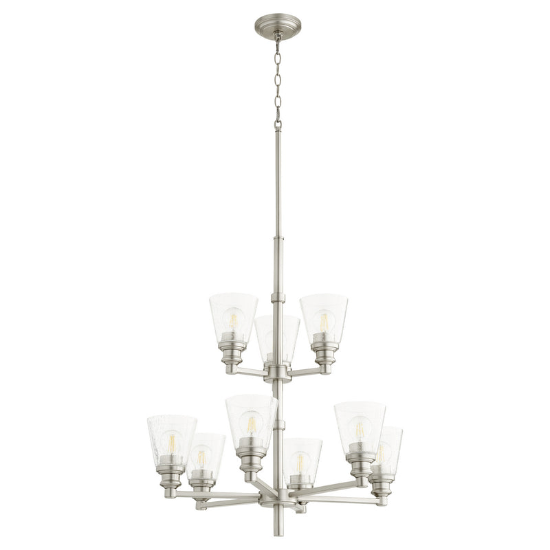 Quorum 609-9-65 Nine Light Chandelier, Satin Nickel Finish - LightingWellCo