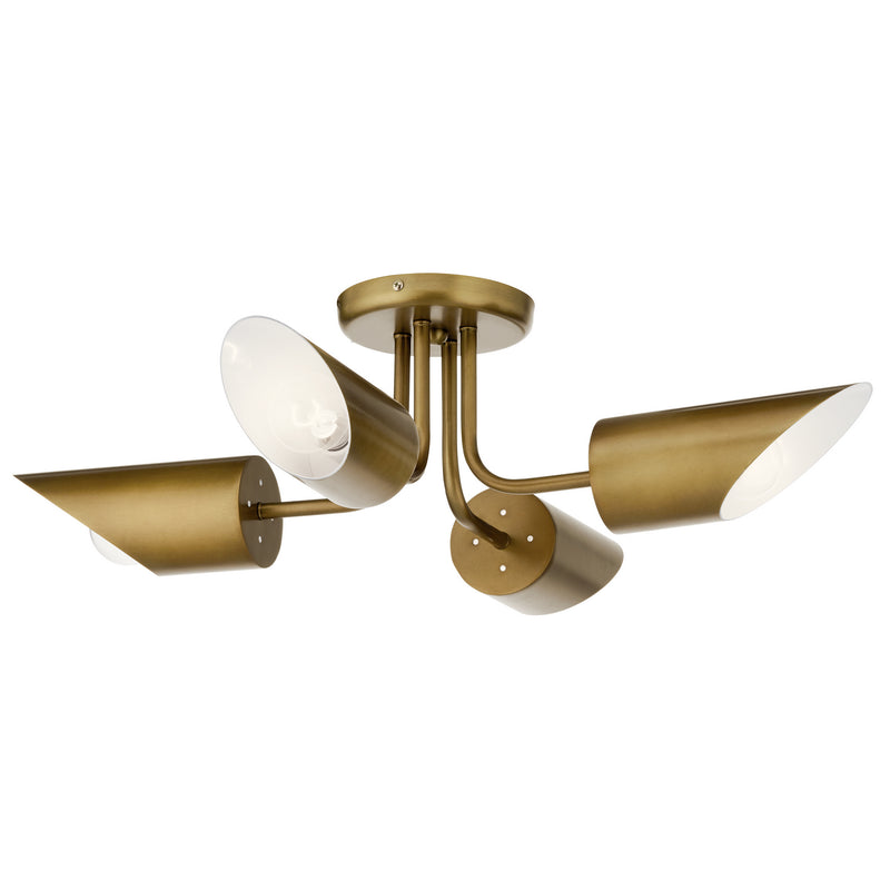 Kichler 52164NBR Four Light Semi Flush Mount, Natural Brass Finish - LightingWellCo