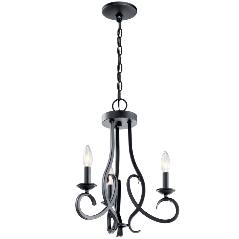 Kichler 52243BK Three Light Chandelier/Semi Flush Mount, Black Finish - LightingWellCo