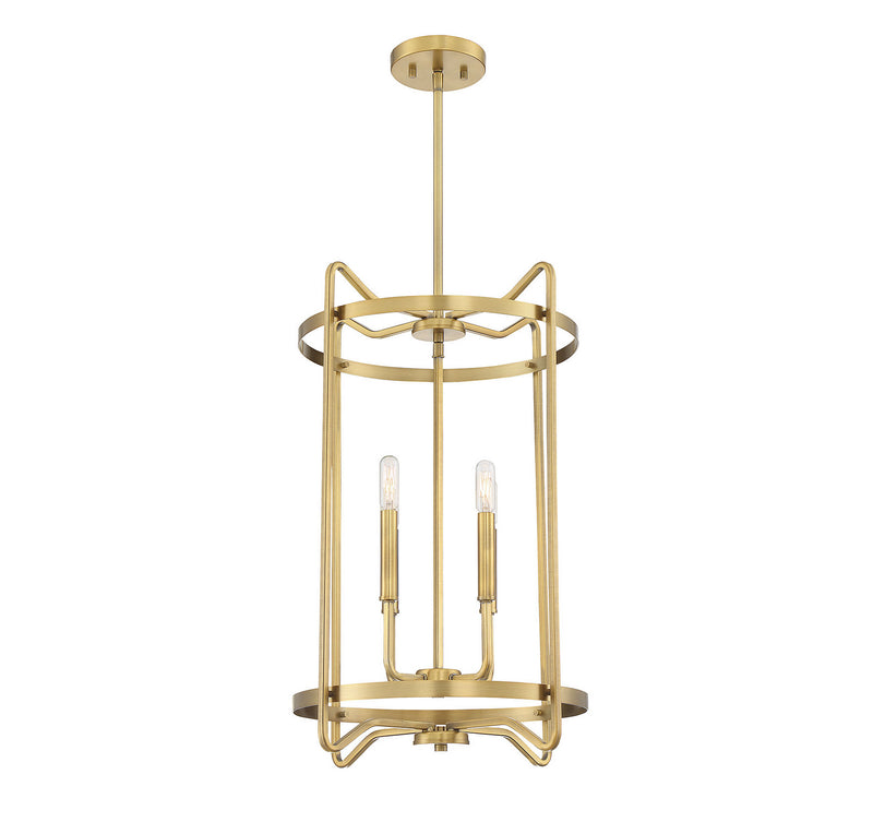 Savoy House 3-4901-4-322 Four Light Foyer Pendant, Warm Brass Finish LightingWellCo