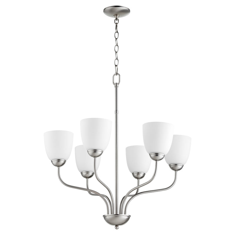 Quorum 6041-6-65 Six Light Chandelier, Satin Nickel Finish - LightingWellCo