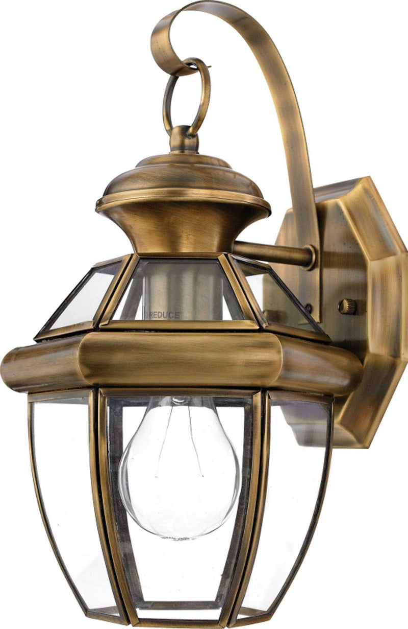 Quoizel NY8315A One Light Outdoor Wall Lantern, Antique Brass Finish - LightingWellCo