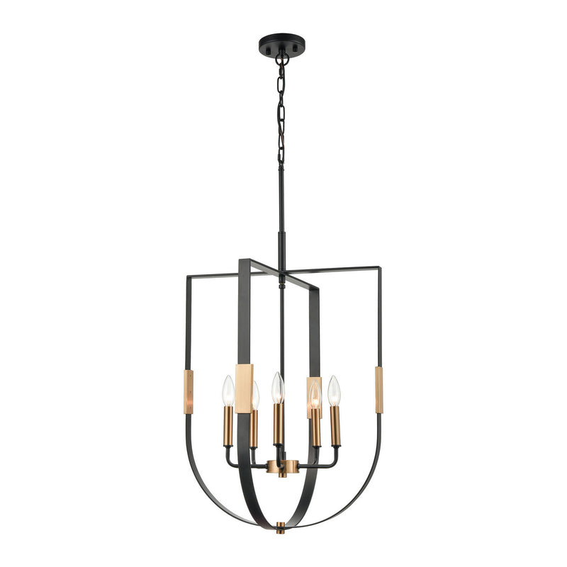 ELK Home 15457/5 Five Light Chandelier, Matte Black, Satin Brass, Satin Brass Finish - At LightingWellCo