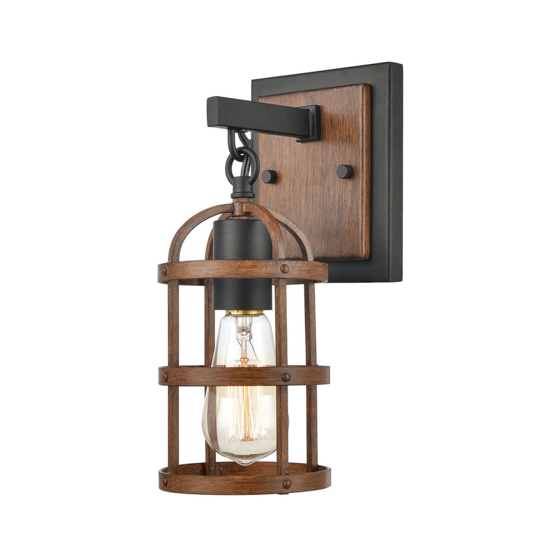 ELK Home 15482/1 One Light Vanity, Matte Black, Dark Oak, Dark Oak Finish - At LightingWellCo