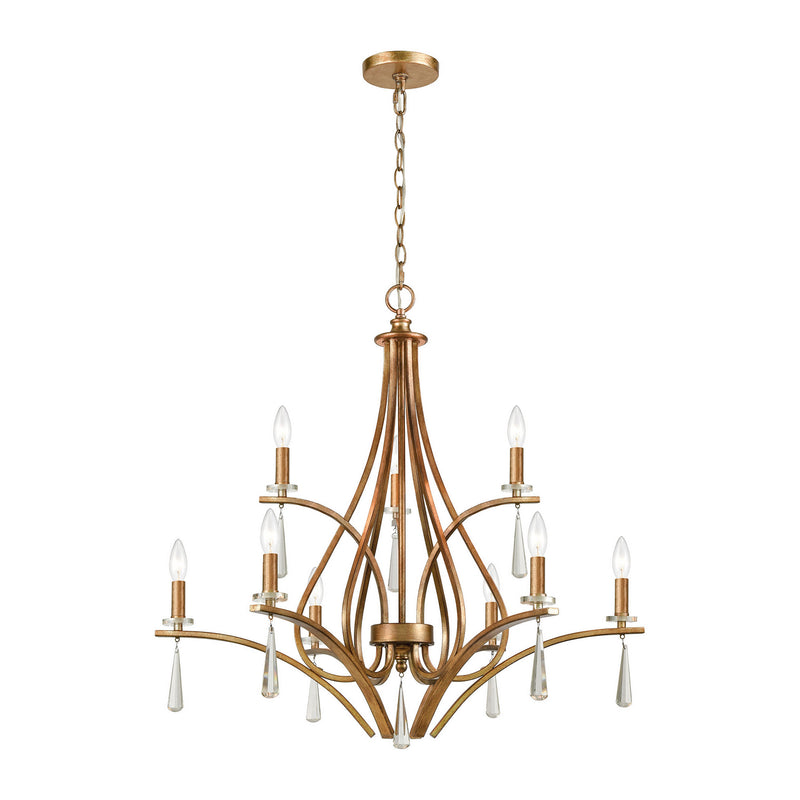 ELK Home 75148/9 Nine Light Chandelier, Antique Gold Finish-LightingWellCo