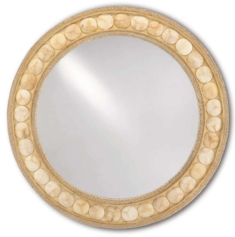 Currey and Company 1000-0098 Mirror, Straw/Natural Abaca Rope/Coco Shell/Mirror Finish - LightingWellCo