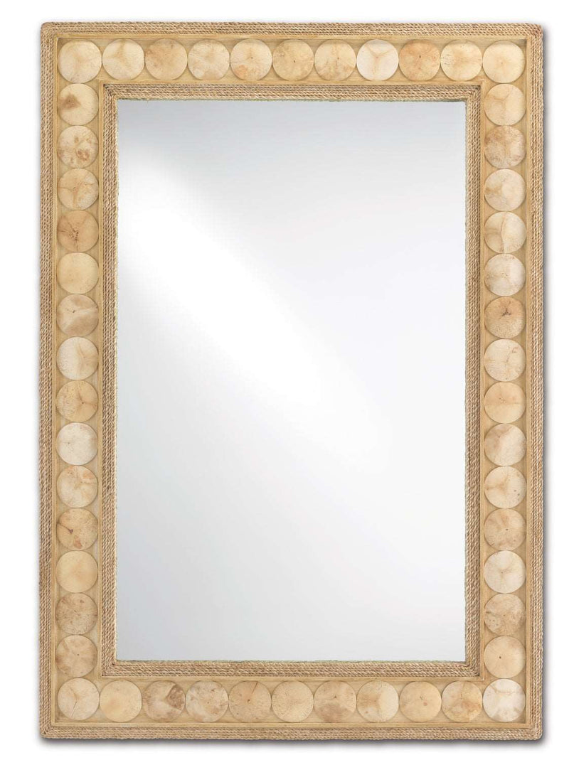 Currey and Company 1000-0099 Mirror, Straw/Natural Abaca Rope/Coco Shell/Mirror Finish - LightingWellCo