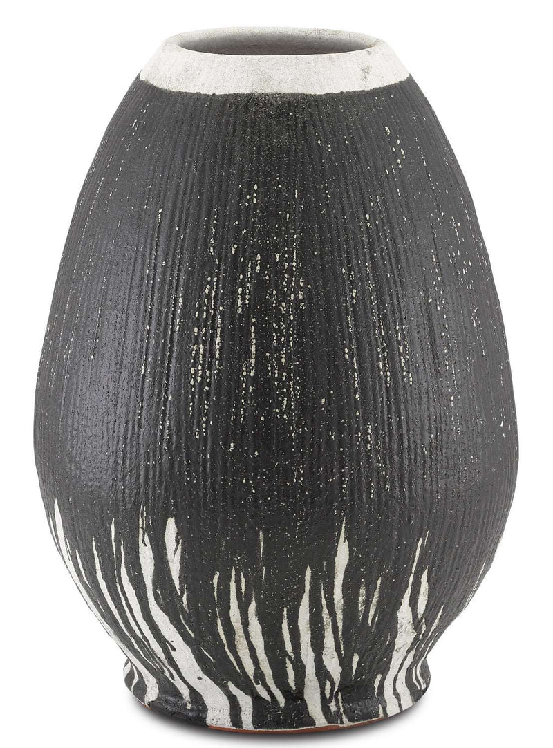 Currey and Company 1200-0314 Urn, Textured Black/White Finish - LightingWellCo