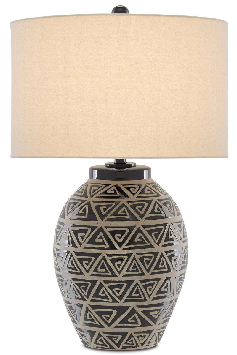 Currey and Company 6000-0590 One Light Table Lamp, Glossy Black/Sand Finish - LightingWellCo