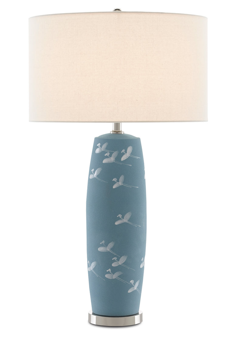 Currey and Company 6000-0594 One Light Table Lamp, Pastel Blue/White/Polished Nickel Finish - LightingWellCo