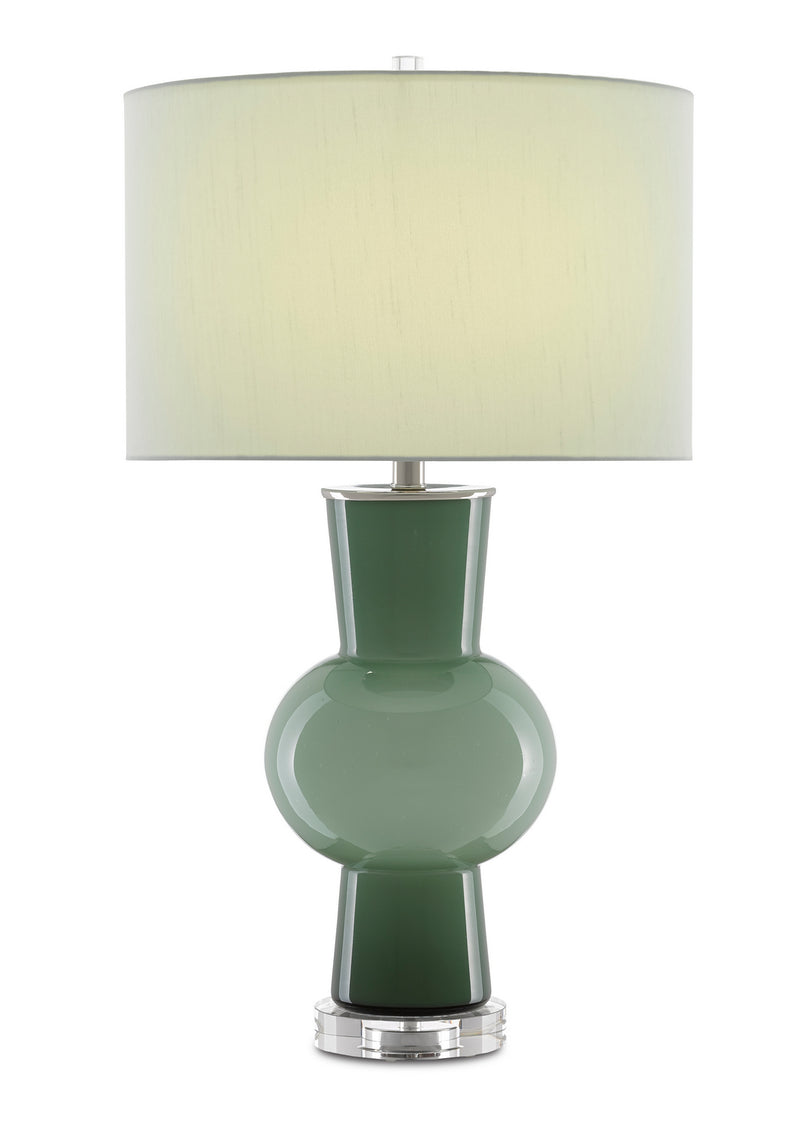 Currey and Company 6000-0606 One Light Table Lamp, Light and Dark Green/Polished Nickel/Clear Finish - LightingWellCo