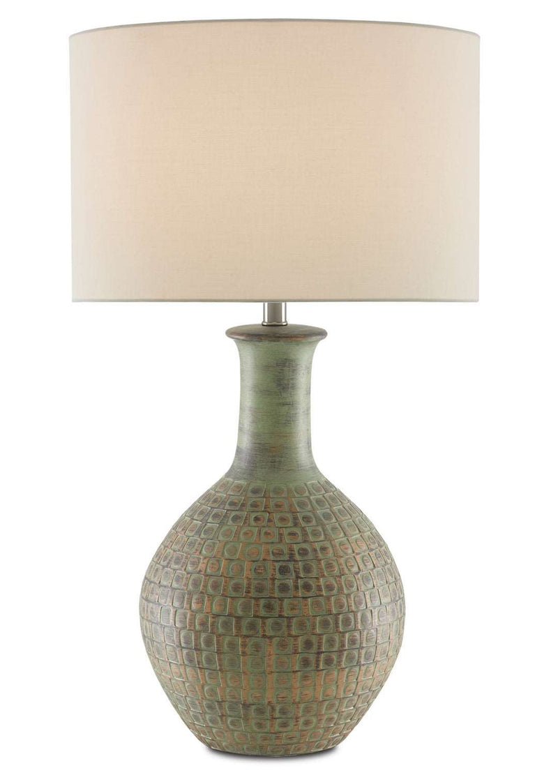 Currey and Company 6000-0611 One Light Table Lamp, Dark Moss Green/Gold Finish - LightingWellCo