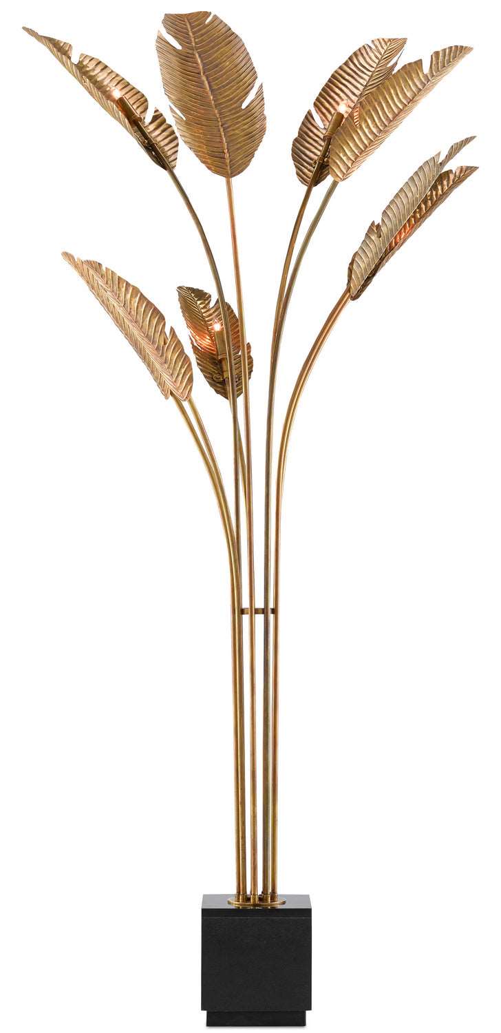 Currey and Company 8000-0075 Nine Light Floor Lamp, Vintage Brass/Black Finish - LightingWellCo