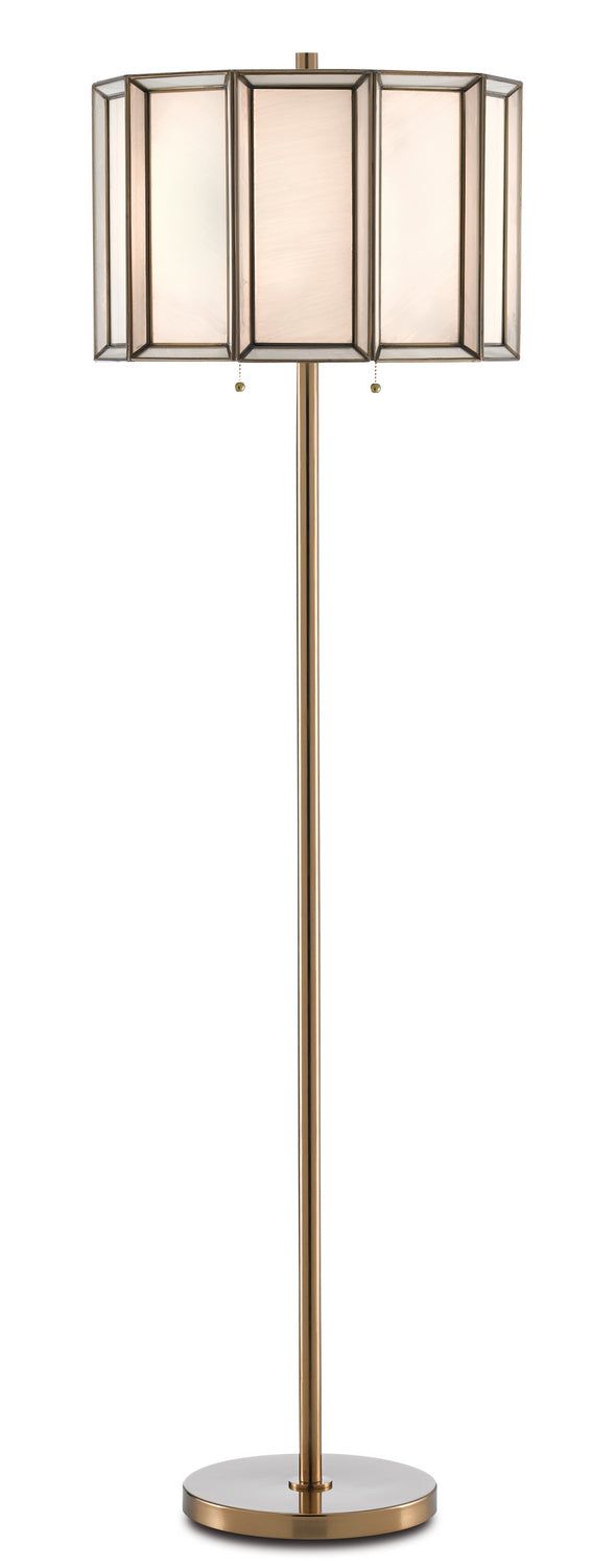 Currey and Company 8000-0090 Two Light Floor Lamp, Antique Brass/White Finish - LightingWellCo