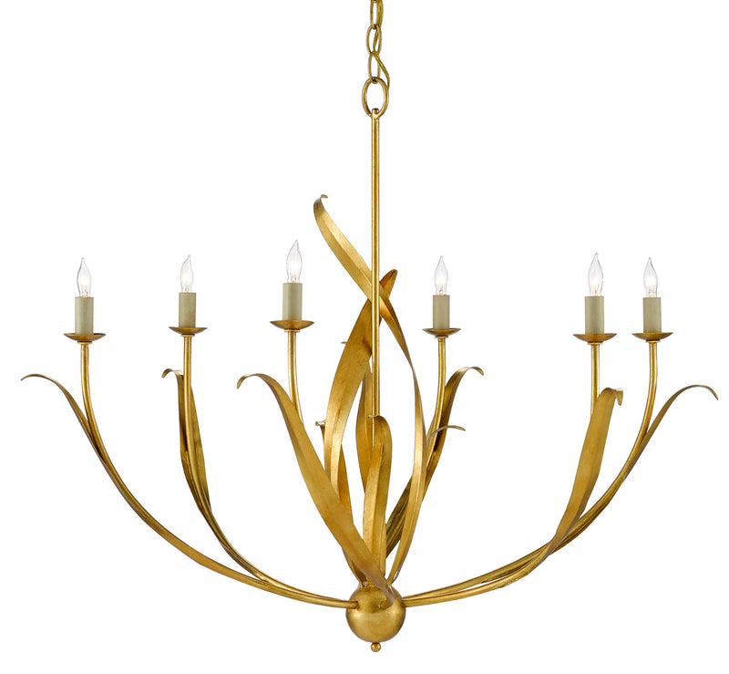 Currey and Company 9000-0444 Six Light Chandelier, Antique Gold Leaf Finish - LightingWellCo