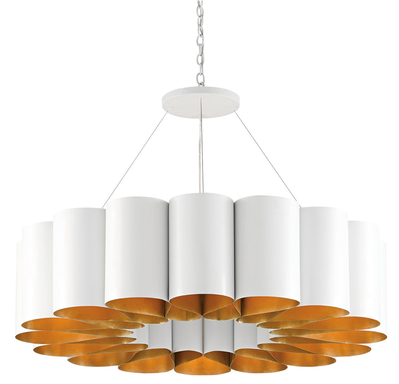 Currey and Company 9000-0513 16 Light Chandelier, Pearl White/Contemporary Gold Leaf Finish - LightingWellCo