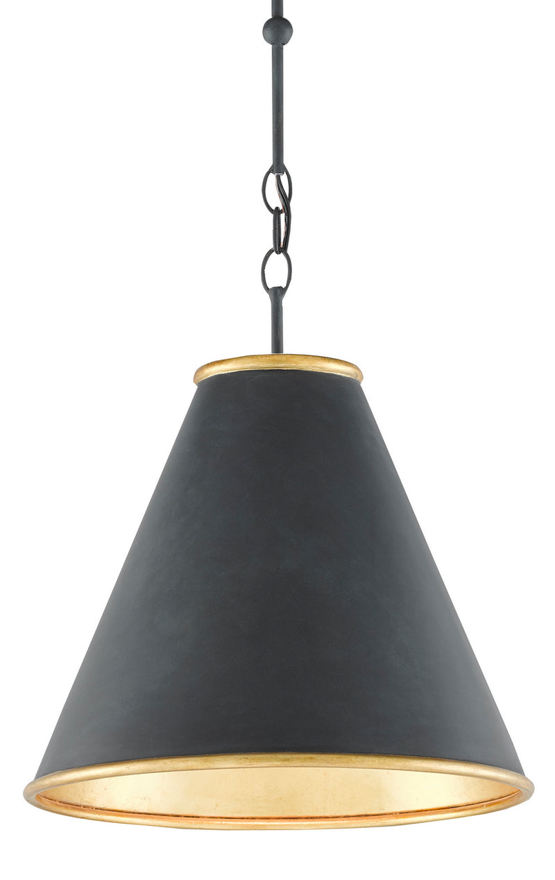 Currey and Company 9000-0534 One Light Pendant, Antique Black/Contemporary Gold Leaf/Painted Gold Finish - LightingWellCo