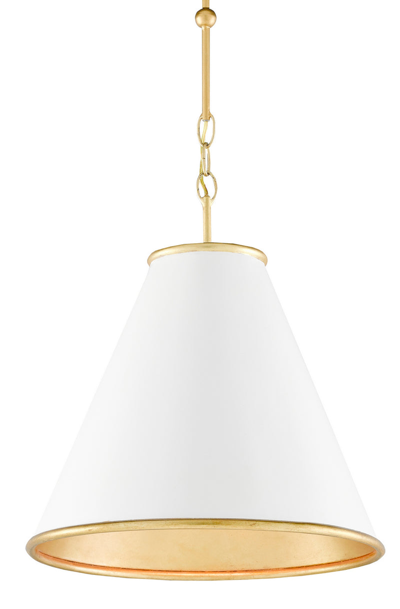 Currey and Company 9000-0536 One Light Pendant, Painted Gesso White/Contemporary Gold Leaf/Painted Gold Finish - LightingWellCo