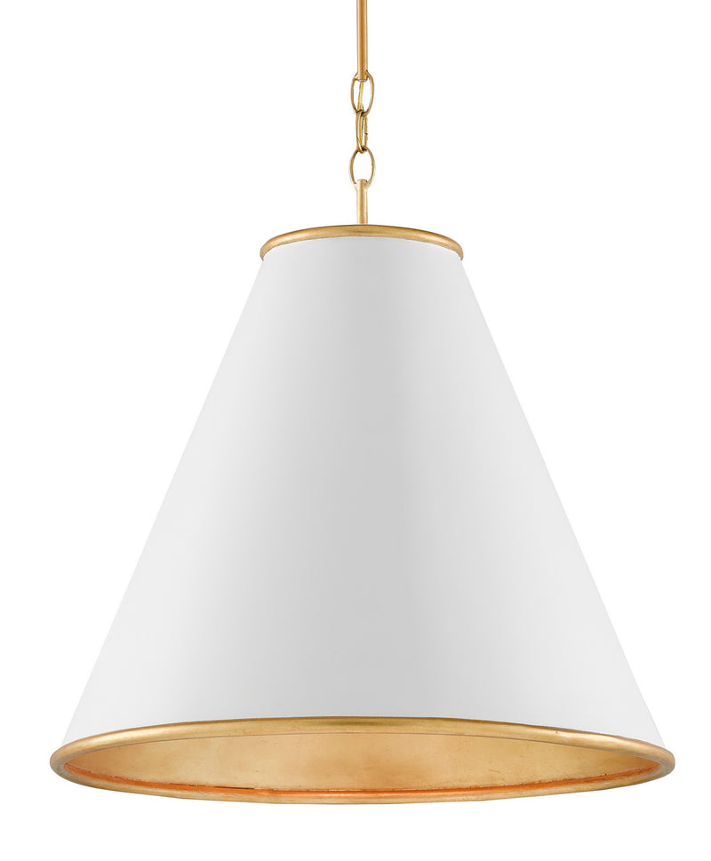 Currey and Company 9000-0537 One Light Pendant, Painted Gesso White/Contemporary Gold Leaf/Painted Gold Finish - LightingWellCo