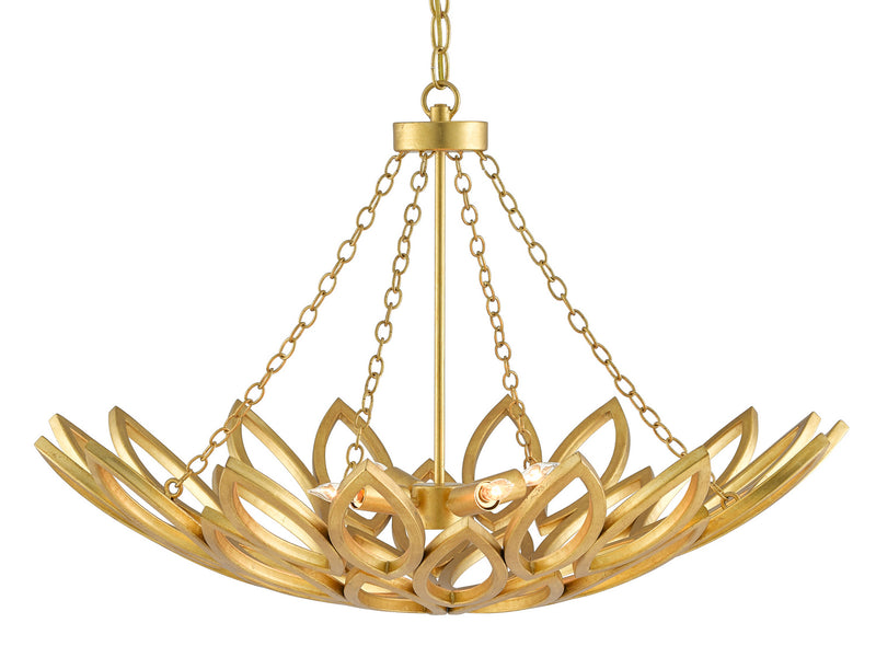 Currey and Company 9000-0565 Four Light Chandelier, Contemporary Gold Leaf Finish - LightingWellCo