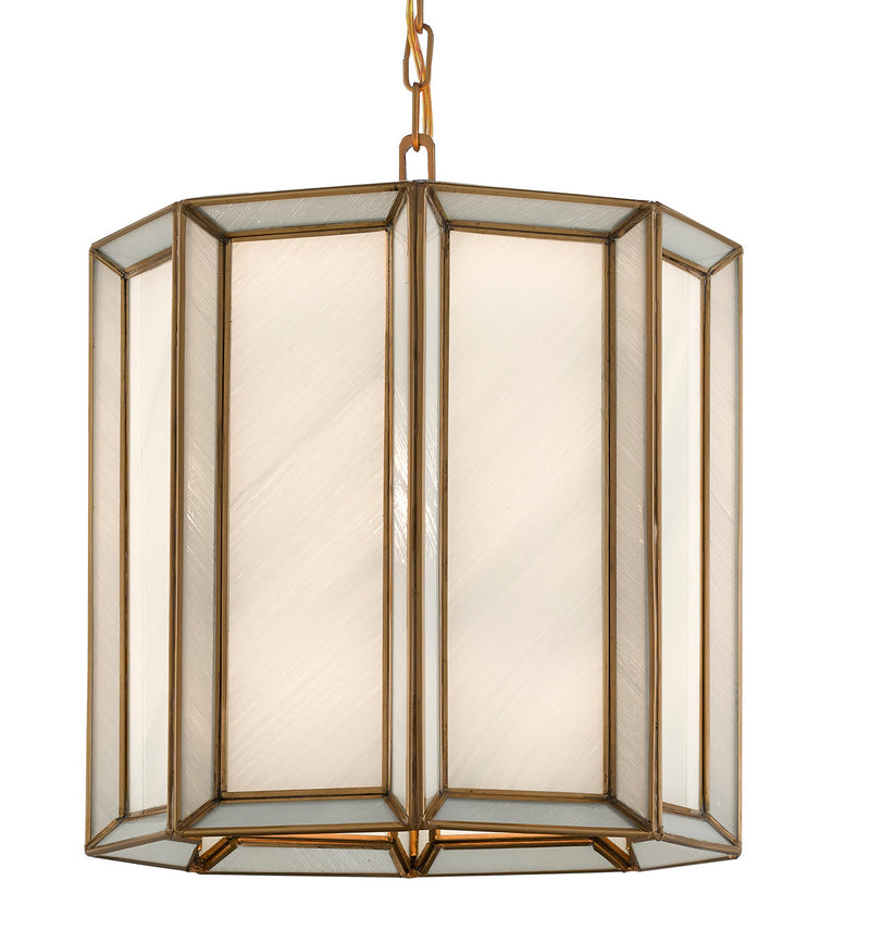 Currey and Company 9000-0574 One Light Pendant, Antique Brass/White Finish - LightingWellCo