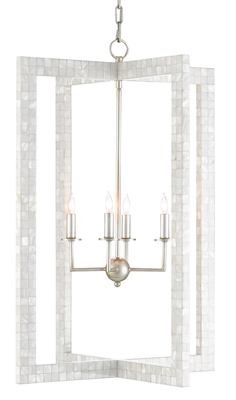 Currey and Company 9000-0575 Four Light Chandelier, Mother of Pearl/Contemporary Silver Leaf Finish - LightingWellCo