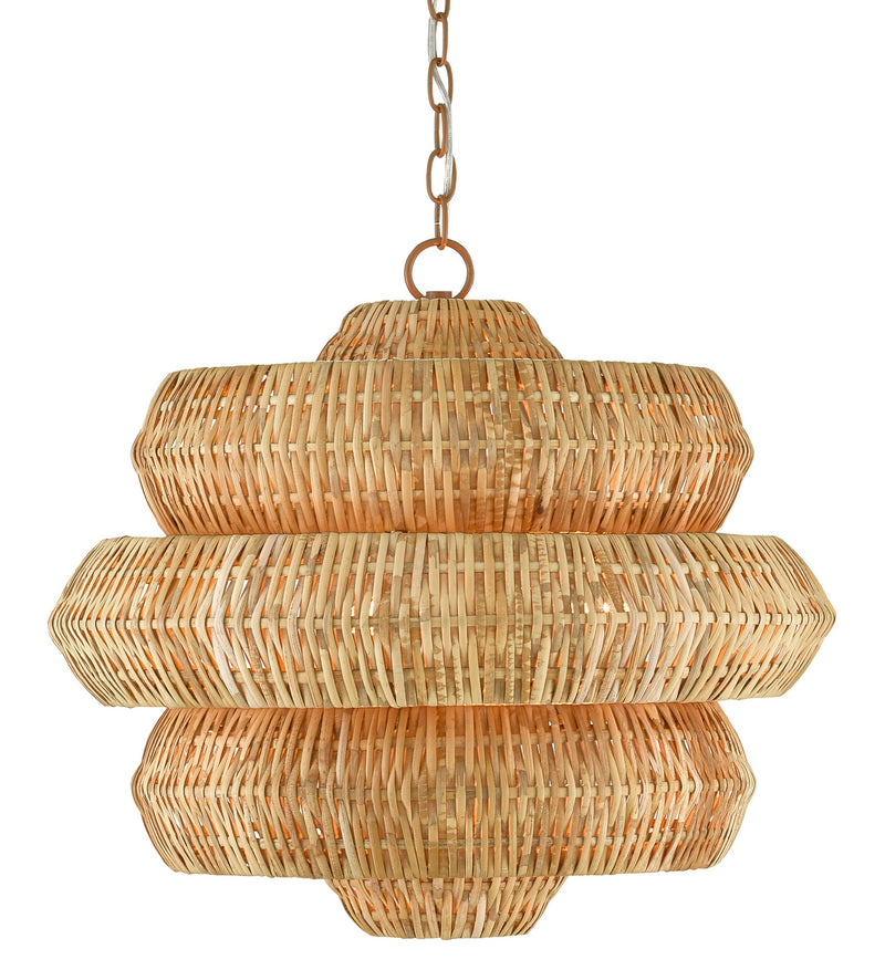 Currey and Company 9000-0604 Three Light Chandelier, Khaki/Natural Rattan Finish - LightingWellCo