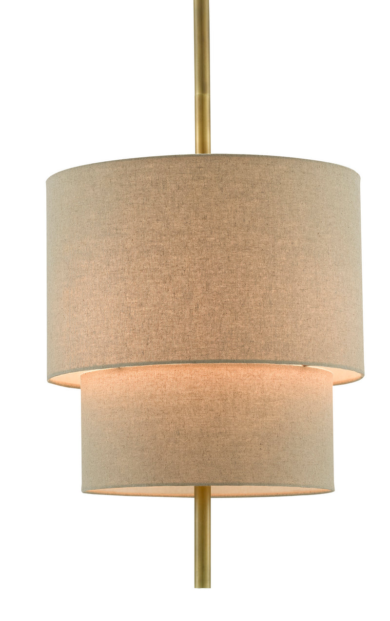 Currey and Company 9000-0619 Three Light Chandelier, Antique Brass/Linen Finish - LightingWellCo