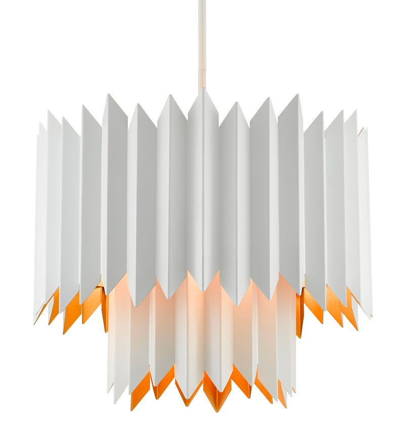 Currey and Company 9000-0632 Five Light Chandelier, Sugar White/Painted Contemporary Gold Finish - LightingWellCo