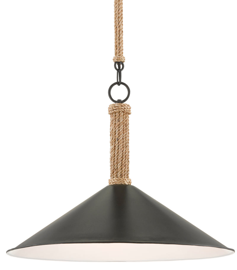 Currey and Company 9000-0639 One Light Pendant, Sugar White/Blacksmith/Natural Rope Finish - LightingWellCo