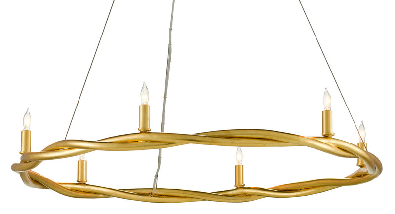 Currey and Company 9000-0643 Six Light Chandelier, Contemporary Gold Leaf Finish - LightingWellCo