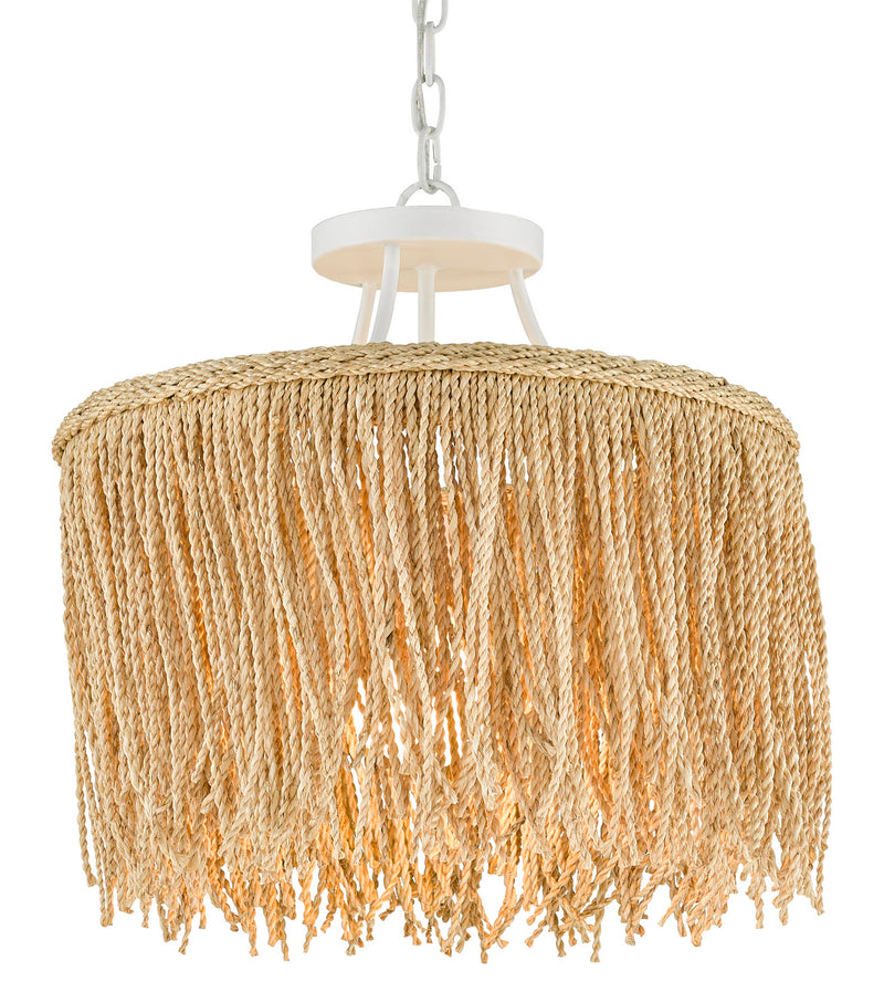 Currey and Company 9000-0647 One Light Pendant, Gesso White/Natural Rope Finish - LightingWellCo