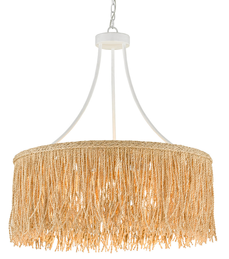 Currey and Company 9000-0648 Three Light Chandelier, Gesso White/Natural Rope Finish - LightingWellCo