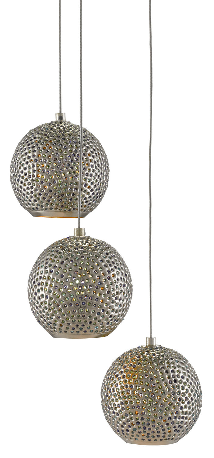 Currey and Company 9000-0682 Three Light Pendant, Painted Silver/Nickel/Blue Finish - LightingWellCo