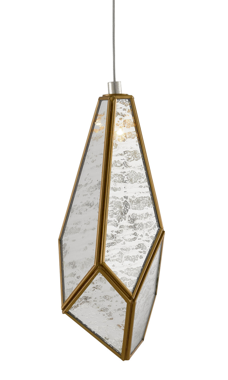 Currey and Company 9000-0702 One Light Pendant, Painted Silver/Antique Brass Finish - LightingWellCo