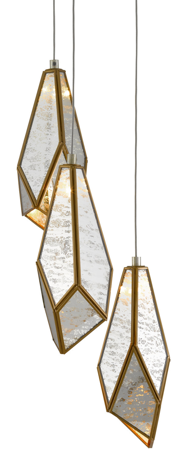 Currey and Company 9000-0703 Three Light Pendant, Painted Silver/Antique Brass Finish - LightingWellCo