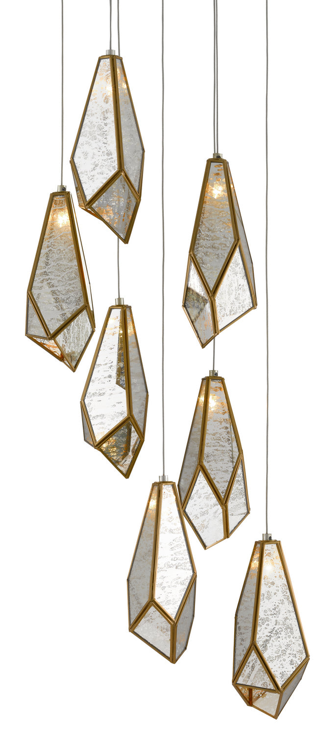 Currey and Company 9000-0704 Seven Light Pendant, Painted Silver/Antique Brass Finish - LightingWellCo