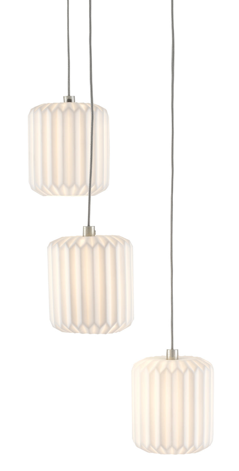 Currey and Company 9000-0710 Three Light Pendant, Painted Silver/White Finish - LightingWellCo