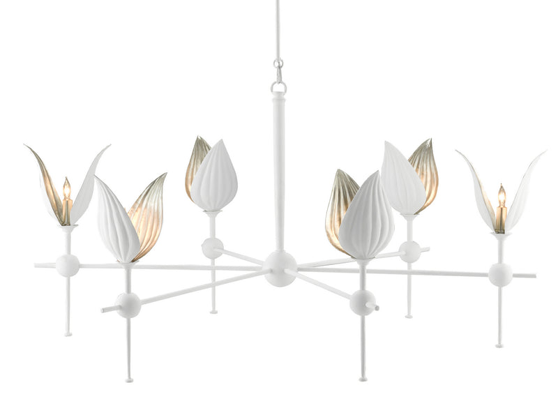 Currey and Company 9000-0734 Six Light Chandelier, Gesso White/Silver Leaf Finish - LightingWellCo