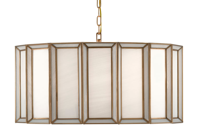 Currey and Company 9000-0750 Three Light Pendant, Antique Brass/White Finish - LightingWellCo