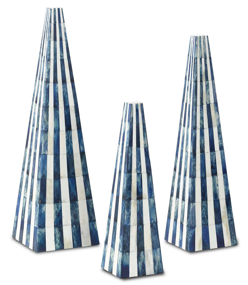 Currey and Company 1200-0197 Obelisk Set, White/Blue Finish - LightingWellCo