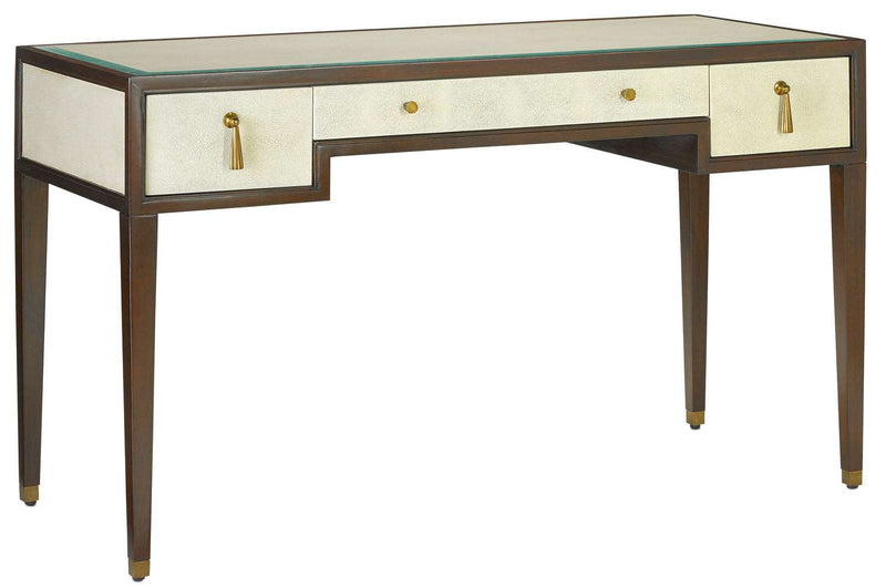 Currey and Company 3000-0157 Desk, Ivory/Dark Walnut/Brass/Clear Finish - LightingWellCo