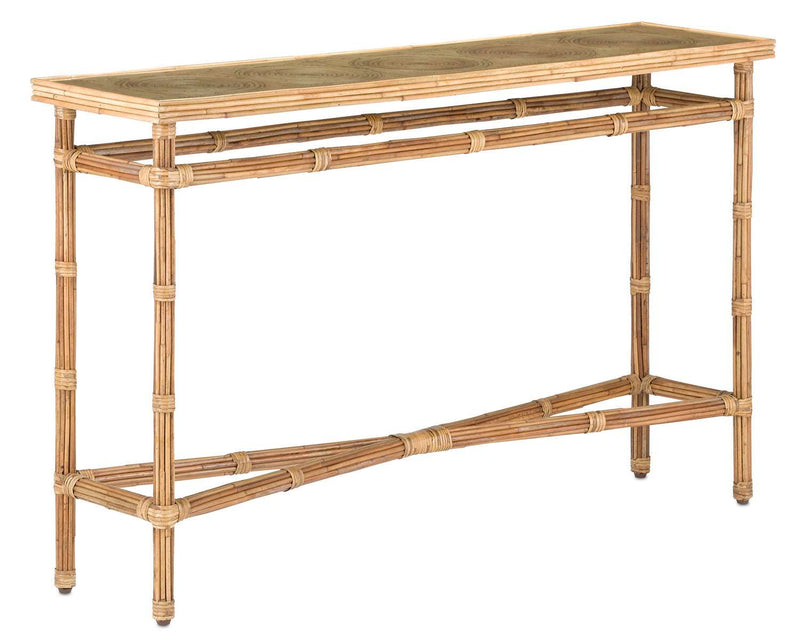 Currey and Company 3000-0174 Console Table, Natural Rattan/Clear Finish - LightingWellCo