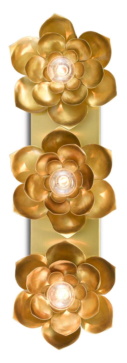 Currey and Company 5000-0165 Three Light Wall Sconce, Satin Brass Finish - LightingWellCo